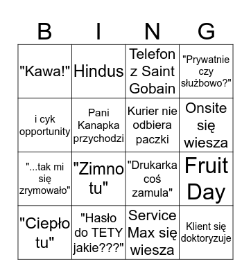 SERWISOWE BINGO Card