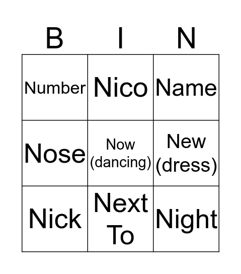 Letter N Bingo Card