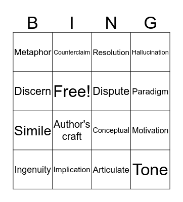 Vocabulary Practice Bingo Card