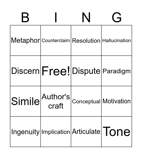 Vocabulary Practice Bingo Card