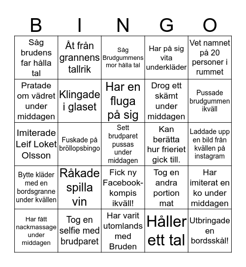 Bröllopsbingo. Någon vid ert bord... Bingo Card