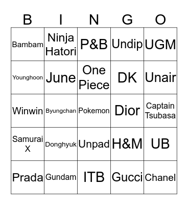 punya dasey gais Bingo Card