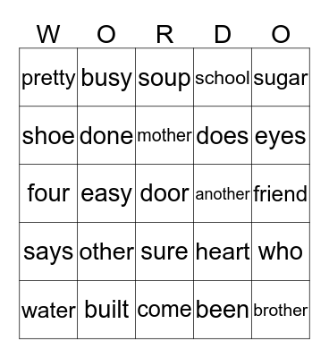 WORD-O Sight p187 Bingo Card