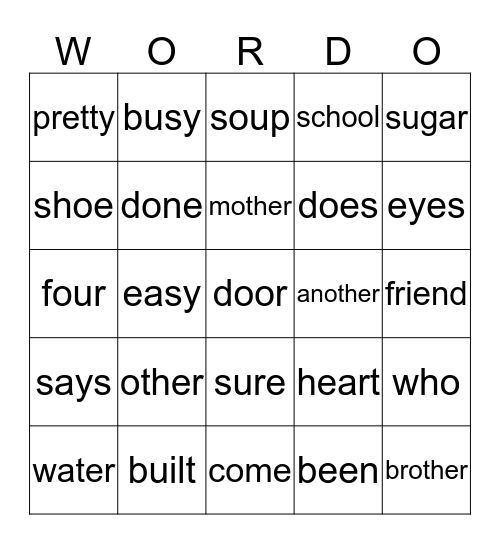 WORD-O Sight p187 Bingo Card
