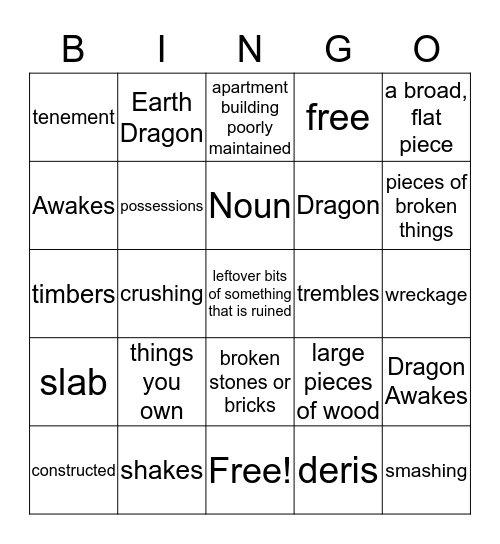 The Earth Dragon Awakes Bingo Card