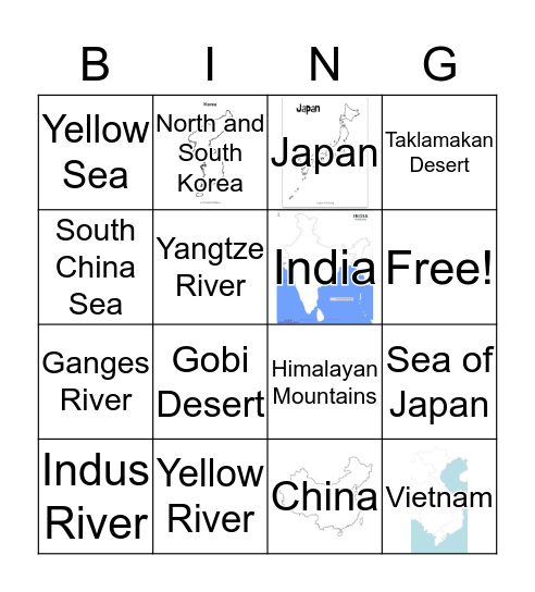 Southern and East Asia Political/Physical Features Bingo Card