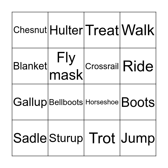 Horse  Bingo Card