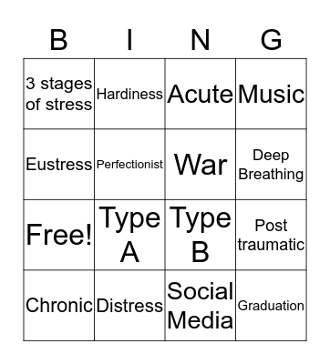 Stress Bingo Card