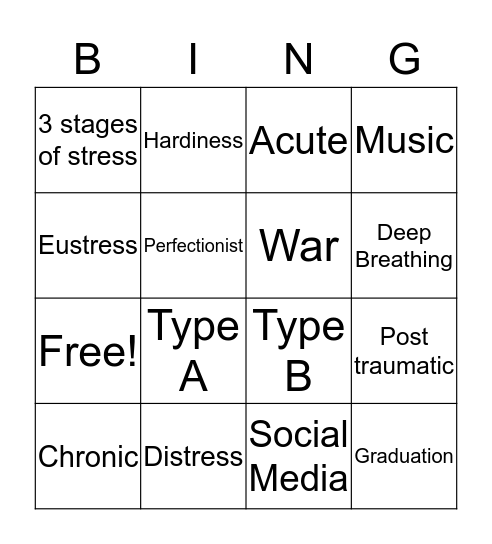 Stress Bingo Card