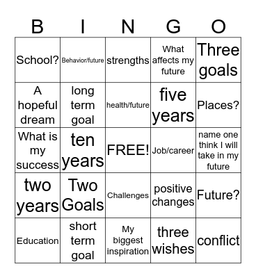 My Future Bingo Card