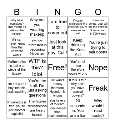 Anomic Bingo Card