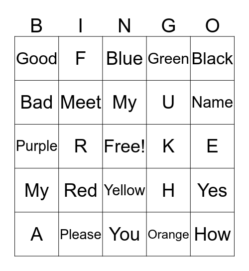 Sign Language Bingo Card