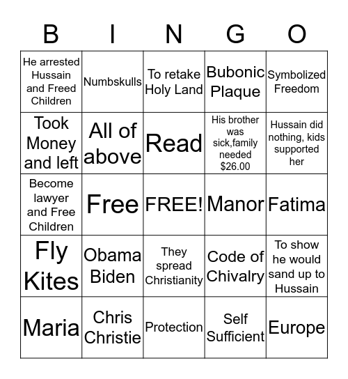 Final Review Bingo Card
