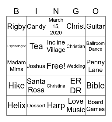 Christina's Bridal Shower Bingo Card