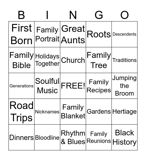 2014 FAMILY REUNION Bingo Card