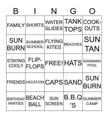 SUMMER TIME FUN!!!! Bingo Card