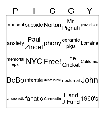 Pigman Bingo Card