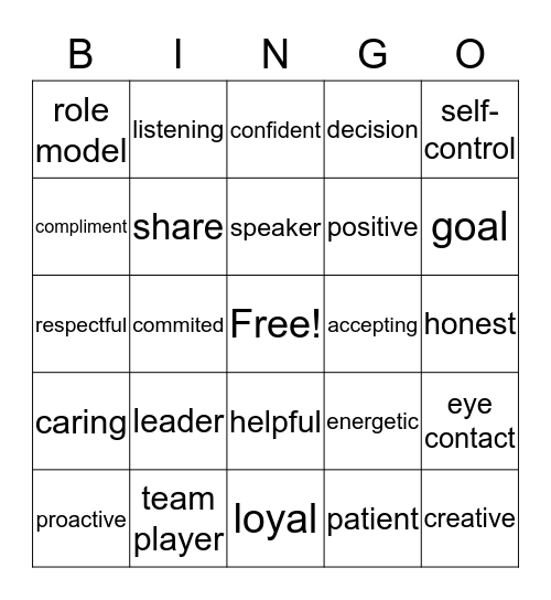 Leadership Bingo Card