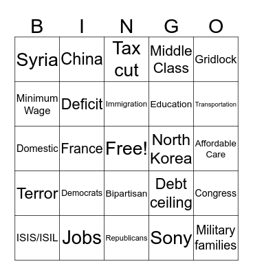 State of the Union Bingo Card