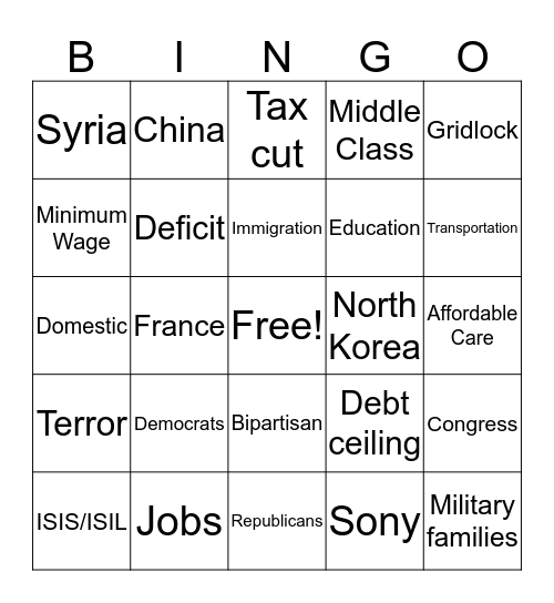 State of the Union Bingo Card