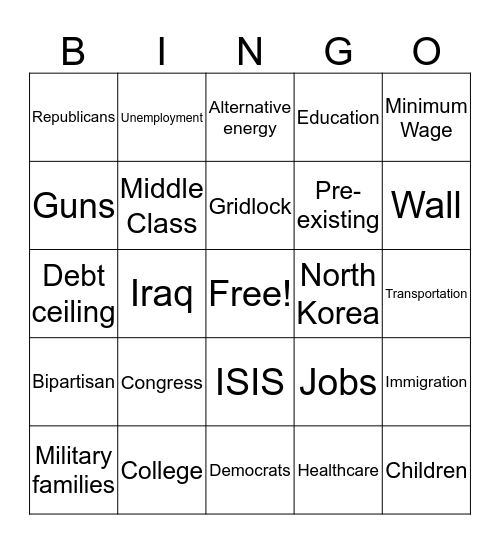 State of the Union Bingo Card