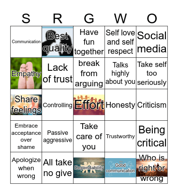 Relationship Bingo Card