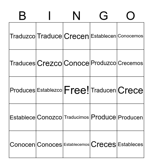 -cer and -cir verbs Bingo Card