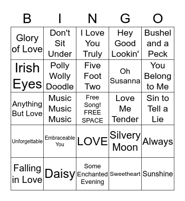 LOVE SONGS BINGO Card