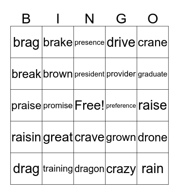 Initial R Bingo Card