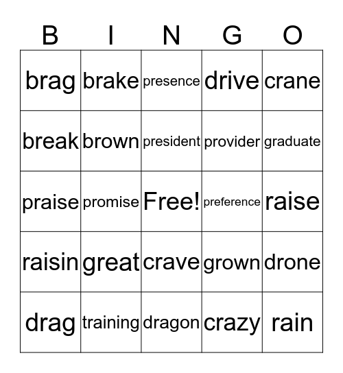 Initial R Bingo Card