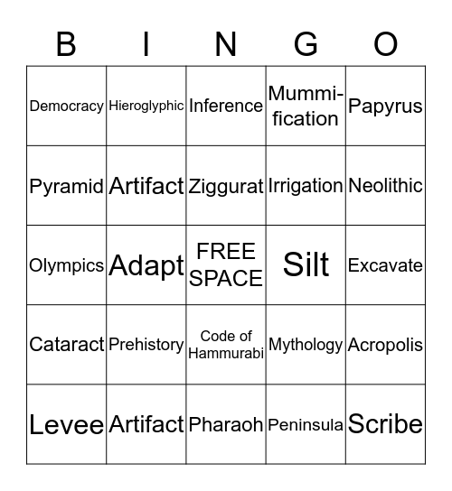 6th Grade Social Studies Review Bingo Card