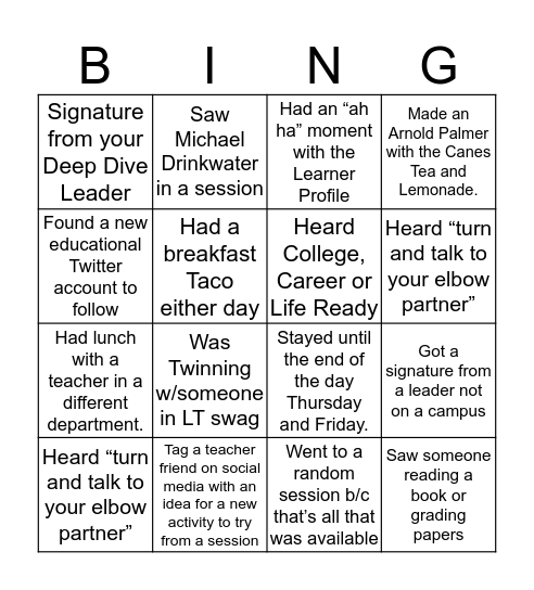 Learning Together Bingo Card