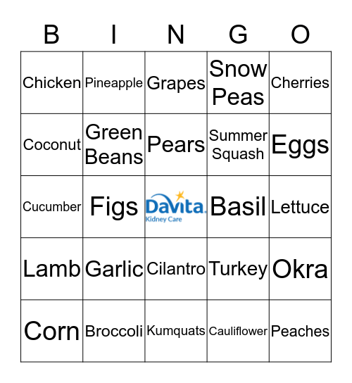 Kidney Friendly Foods Bingo Card