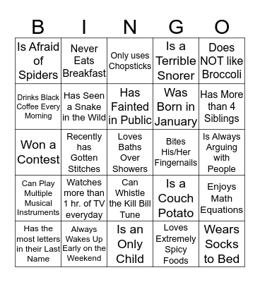 Get a Different Name Bingo Card