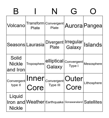 Earth Science Bingo Card