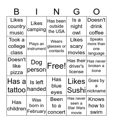 Ice Breaker Bingo Card