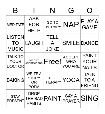 COPING SKILLS BINGO Card
