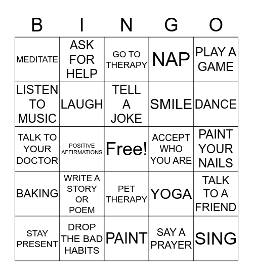 COPING SKILLS BINGO Card