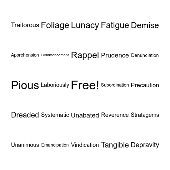 Week 5 & 6 Vocabulary BINGO (8th grade) Bingo Card