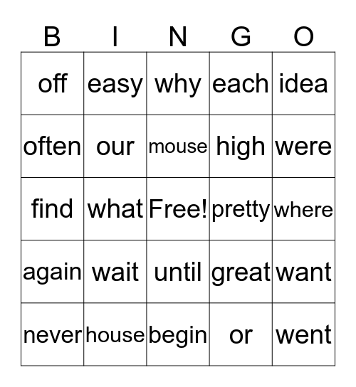 Hazel- Bingo Card