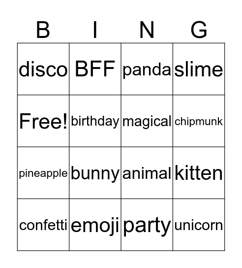 Wild Bingo Card