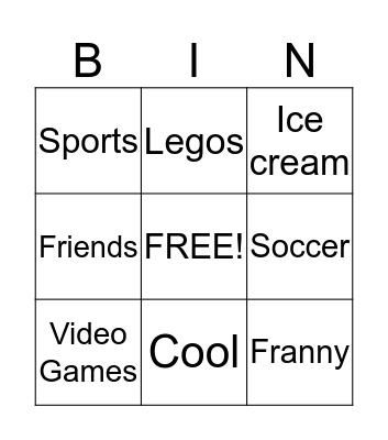 Franny's Bingo Card
