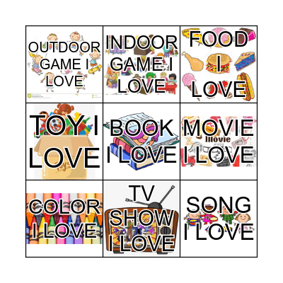 THINGS I LOVE Bingo Card