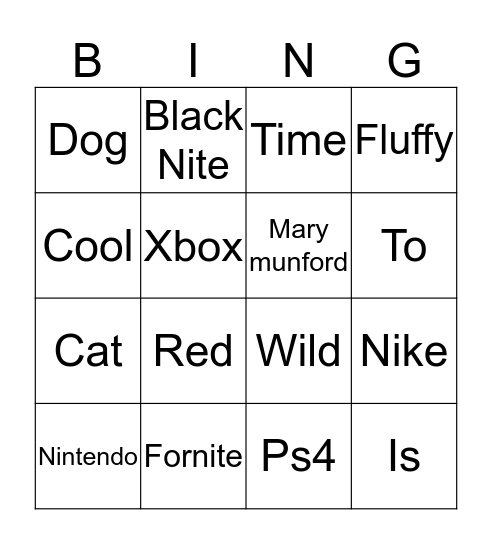 Fortnite Bingo Card