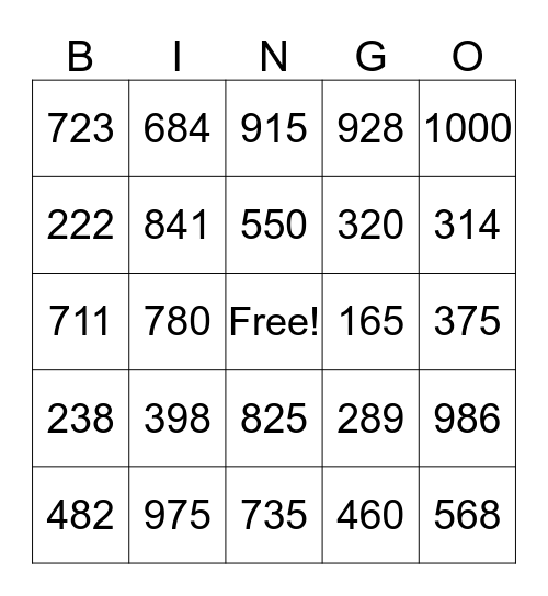 addition & subtraction within 1000 Bingo Card