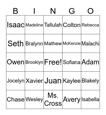 Cross' Valentine's Day Bingo Card