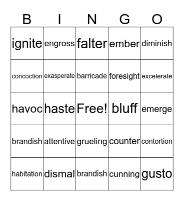 Vocabulary Middle School Bingo Card