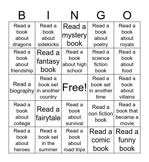 Teen Summer Reading Bingo Card