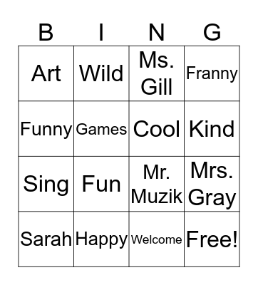 Sarah's Bingo Card