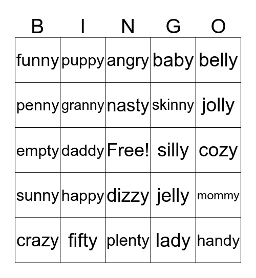 funny baby words Bingo Card